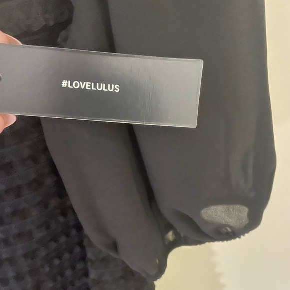 Lulus Black Ruffle Lace Dress with Short Puff Sleeves Large Whimsy Goth NWT BLK - Picture 5 of 6